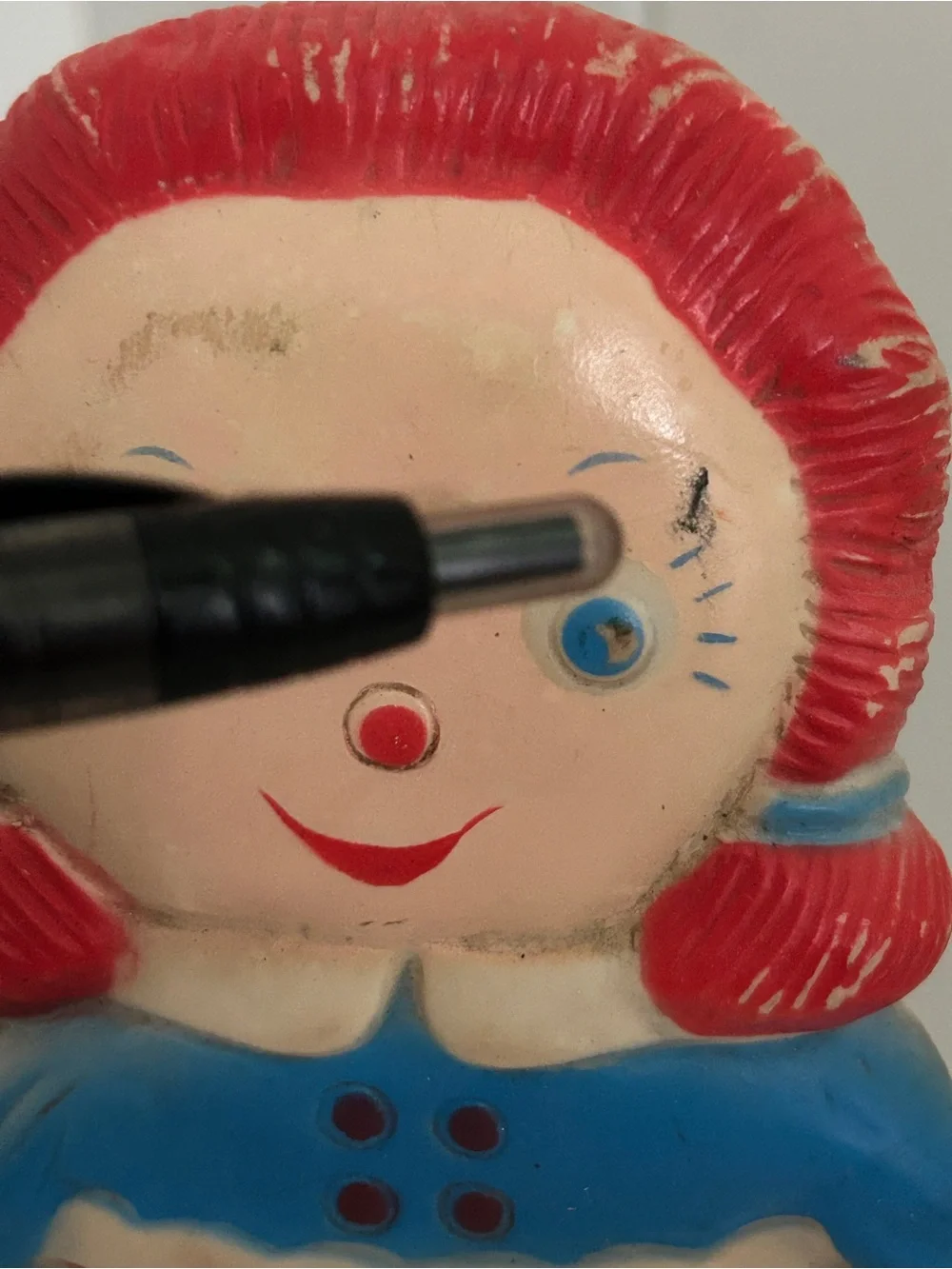 Vintage 1962 Jolly Blinker Raggedy Ann Rubber Squeak Toy Doll 60s retro